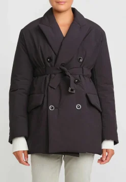 Sacai Double Breasted Padded Coat In Black