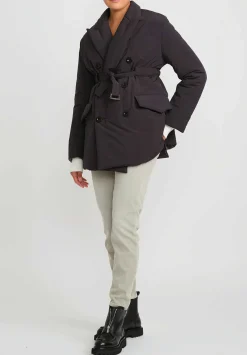 Sacai Double Breasted Padded Coat In Black