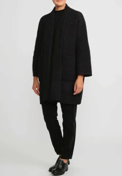 Lauren Manoogian Double Face Baby Alpaca Wide Coat In Black Melange & White Fleck