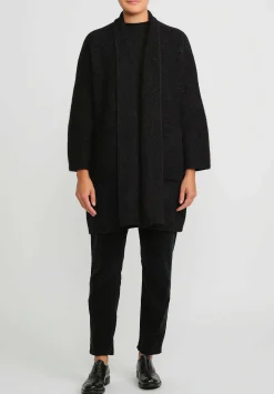 Lauren Manoogian Double Face Baby Alpaca Wide Coat In Black Melange & White Fleck