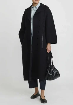 Jil Sander Double Splittable Wool Coat In Black