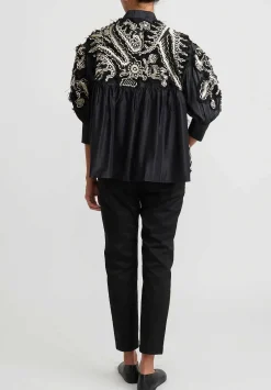Biyan Embroidered Empire Waist Chrome Jacket In Black