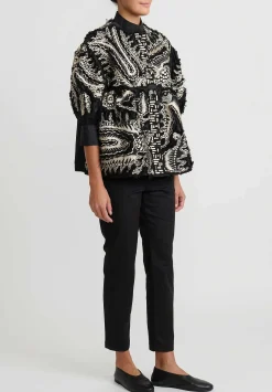 Biyan Embroidered Empire Waist Chrome Jacket In Black