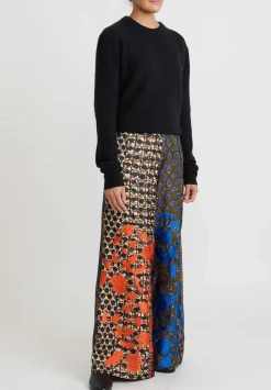 Biyan Embroidered Silk Print Pant In Blue And Orange