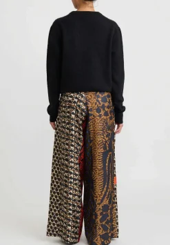 Biyan Embroidered Silk Print Pant In Blue And Orange