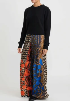 Biyan Embroidered Silk Print Pant In Blue And Orange