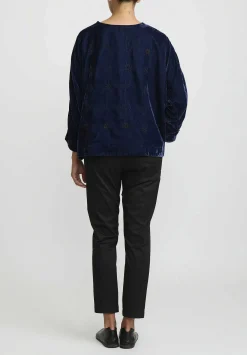 AODress Embroidered Velvet Top In Tanzanite Blue