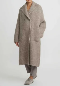 Boboutic Felted, Knit Double Breasted Coat In Natural Brown Melange