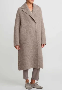 Boboutic Felted, Knit Double Breasted Coat In Natural Brown Melange