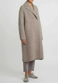 Boboutic Felted, Knit Double Breasted Coat In Natural Brown Melange