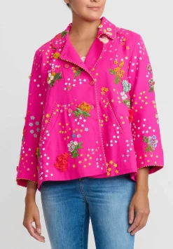 Péro Forget-Me-Not Wool & Silk Double Breasted Jacket In Pink
