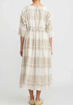 A Tentative Atelier Gathered Check Dress In Natural Plaid