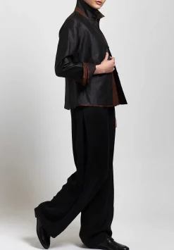Sophie Hong Hand Dyed Mud Silk Smooth Tailored Jacket In Black