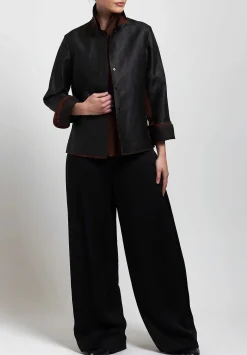Sophie Hong Hand Dyed Mud Silk Smooth Tailored Jacket In Black