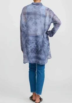 Giorgio Brato Hand Dyed Silk Semi-Sheer Overshirt In Midnight Blue