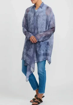 Giorgio Brato Hand Dyed Silk Semi-Sheer Overshirt In Midnight Blue