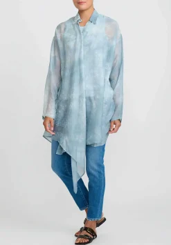 Giorgio Brato Hand Dyed Silk Semi-Sheer Overshirt In Powder Blue