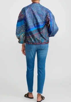 Giorgio Brato Hand Dyed Silk Zip-Up Jacket In Blue & Orange Multi