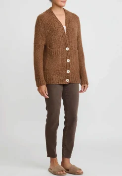 Wommelsdorff Hand Knit Cashmere & Silk Luna Cardigan In Cognac Tabacco Brown