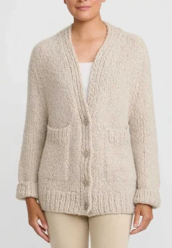 Wommelsdorff Hand Knit Cashmere & Silk Luna Cardigan In Storm Grey & Sand