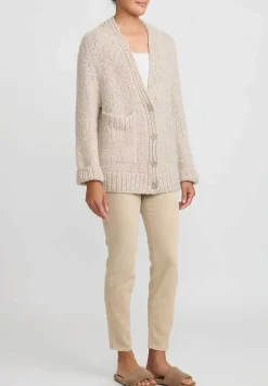 Wommelsdorff Hand Knit Cashmere & Silk Luna Cardigan In Storm Grey & Sand