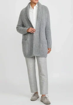 Wommelsdorff Hand Knit Cashmere & Silk Ava Cardigan In Heather Grey