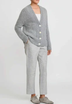 Wommelsdorff Hand Knit Cashmere & Silk Luna Cardigan In Chinese Heather Grey