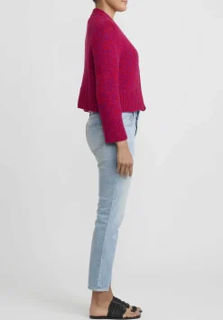 Wommelsdorff Hand Knit Cashmere Cropped Suki Cardigan In Tomato Red & Fuchsia