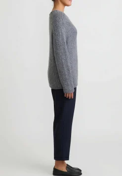 Wommelsdorff Hand Knit Cashmere Grace Sweater In Metal & Haze Grey