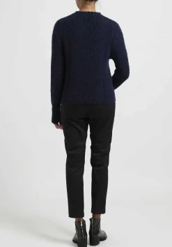 Wommelsdorff Hand Knit Cashmere High Neck Willow Sweater In Midnight Blue