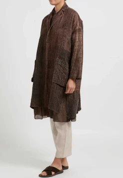 Kaval Hand Woven Silk Washi Coat In Sabi X Kakishibu