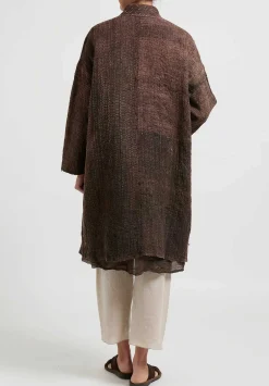 Kaval Hand Woven Silk Washi Coat In Sabi X Kakishibu