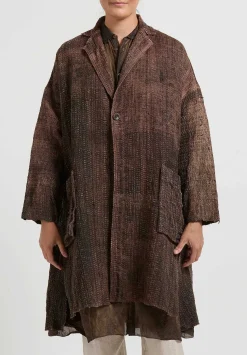Kaval Hand Woven Silk Washi Coat In Sabi X Kakishibu