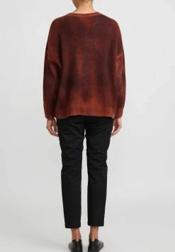 Avant Toi Hand-Painted Brushed Cashmere Maglia V-Neck Sweater In Nero Alchechengi Orange