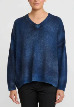 Avant Toi Hand-Painted Brushed Cashmere Maglia V-Neck Sweater In Nero Genziana Blue