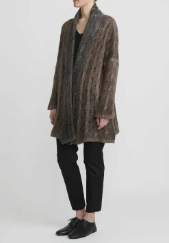 f Cashmere Hand-Painted Cable Knit Cardigan In Nero Brown