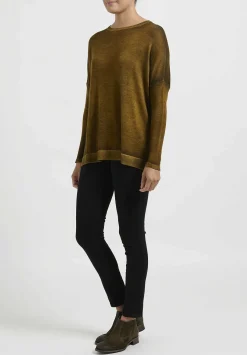 Avant Toi Hand-Painted Cashmere & Silk Barchetta Spacchi Sweater In Nero Cantharellus Brown