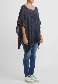 Avant Toi Hand-Painted Cashmere & Silk Loose Knit Poncho In Nero Midnight Blue