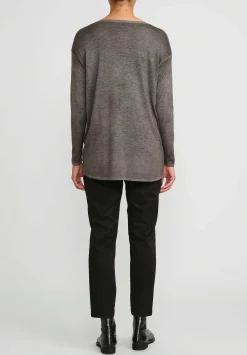Avant Toi Hand-Painted Cashmere & Silk V-Neck Sweater In Nero Mushroom Grey