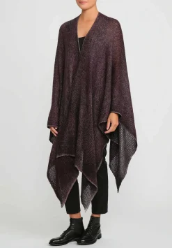 Avant Toi Hand-Painted Cashmere & Silk Off-Gauge Poncho In Nero Seppia Purple