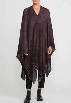 Avant Toi Hand-Painted Cashmere & Silk Off-Gauge Poncho In Nero Seppia Purple