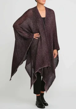 Avant Toi Hand-Painted Cashmere & Silk Off-Gauge Poncho In Nero Seppia Purple