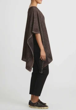 Avant Toi Hand-Painted Cashmere & Silk Loose Knit Poncho In Nero Gianduia Brown