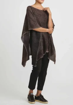 Avant Toi Hand-Painted Cashmere & Silk Loose Knit Poncho In Nero Gianduia Brown