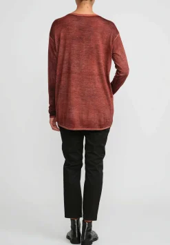 Avant Toi Hand-Painted Cashmere & Silk V-Neck Sweater In Nero Mandarancio Orange
