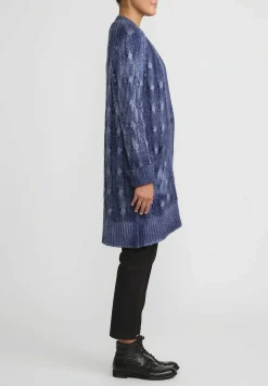 Avant Toi Hand-Painted Cashmere & Silk Cable Knit Cardigan In Midnight Blue