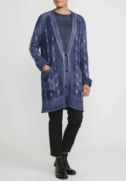 Avant Toi Hand-Painted Cashmere & Silk Cable Knit Cardigan In Midnight Blue