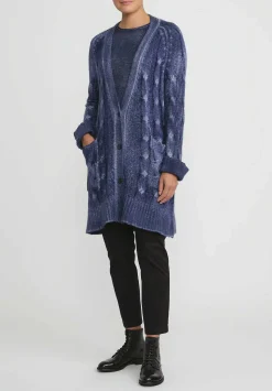 Avant Toi Hand-Painted Cashmere & Silk Cable Knit Cardigan In Midnight Blue
