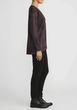 Avant Toi Hand-Painted Cashmere & Silk V-Neck Sweater In Nero Seppia Purple