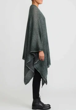 Avant Toi Hand-Painted Cashmere & Silk Off-Gauge Poncho In Nero Forest Green